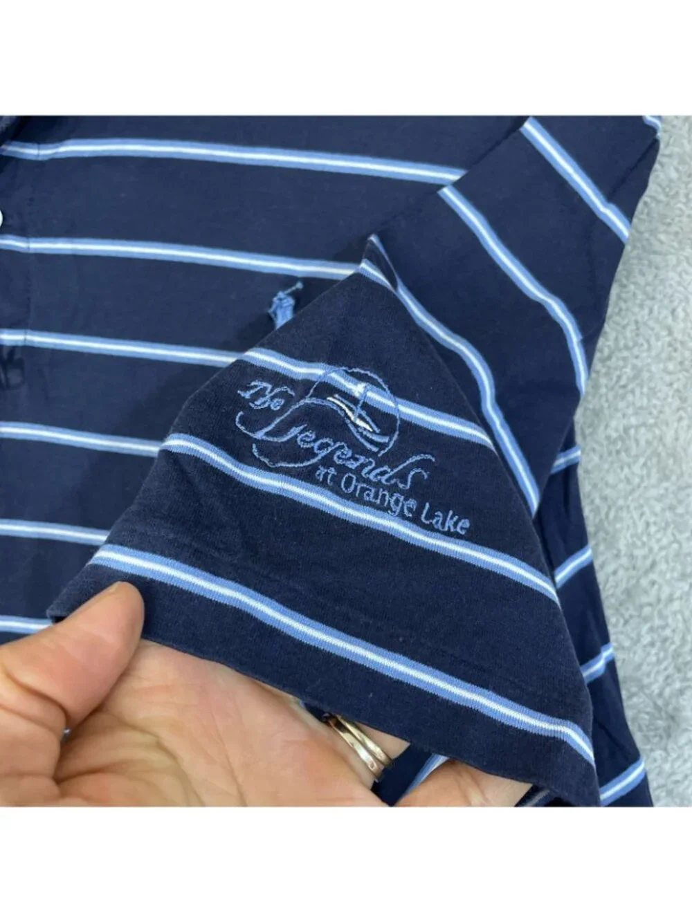 Polo Golf Ralph Lauren Men's L Navy & White Striped Polo Shirt F1338